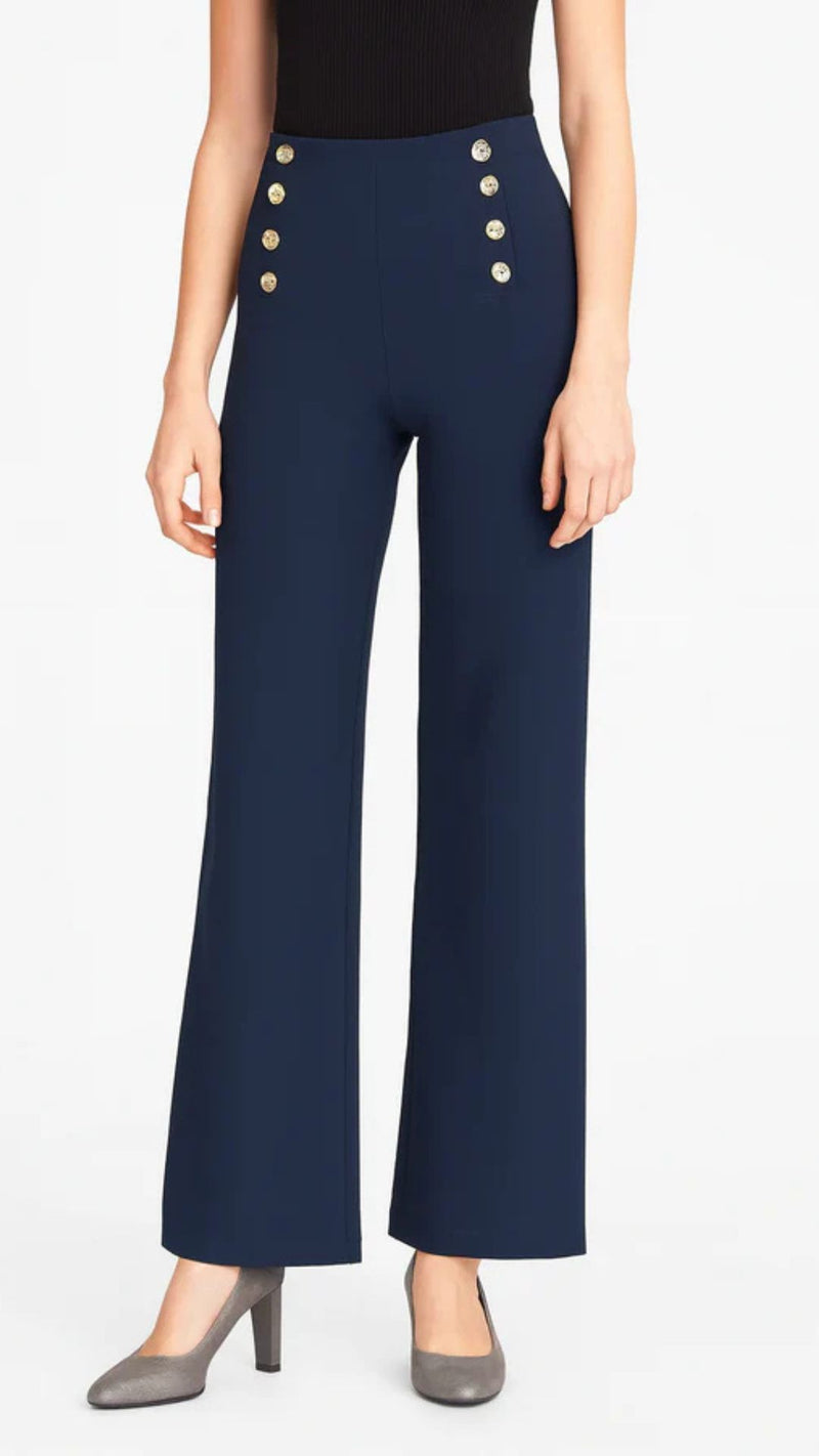 Chloe - Navy Button Wide Leg Trouser