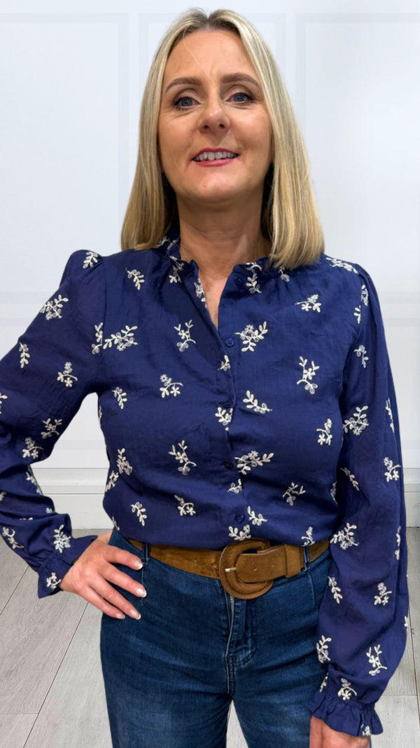 Tanya Navy Frill Collar Blouse