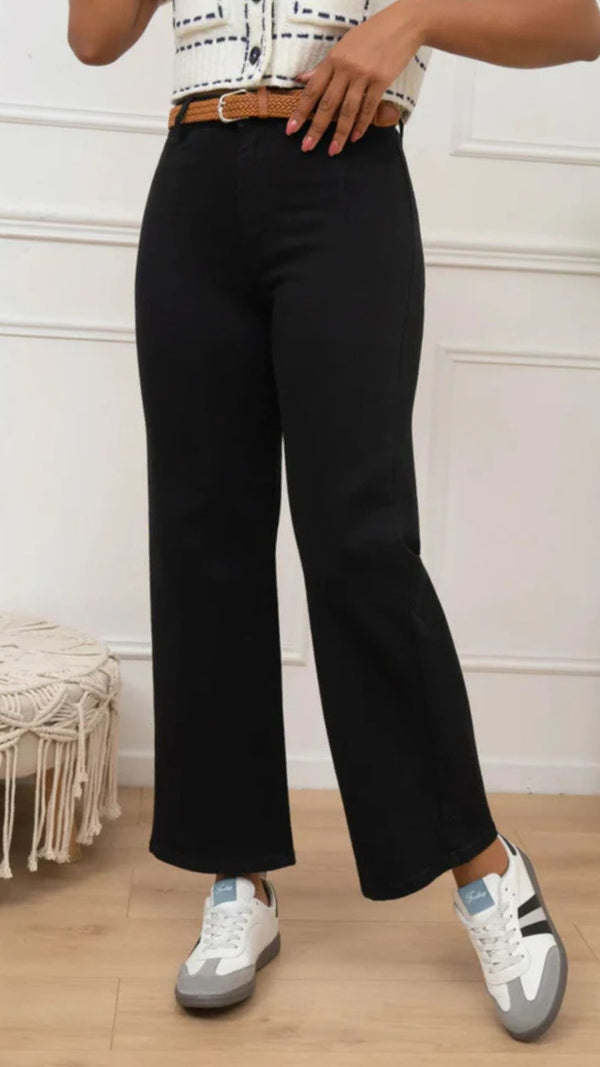 Jake - Black Denim Belted Cropped Jeans