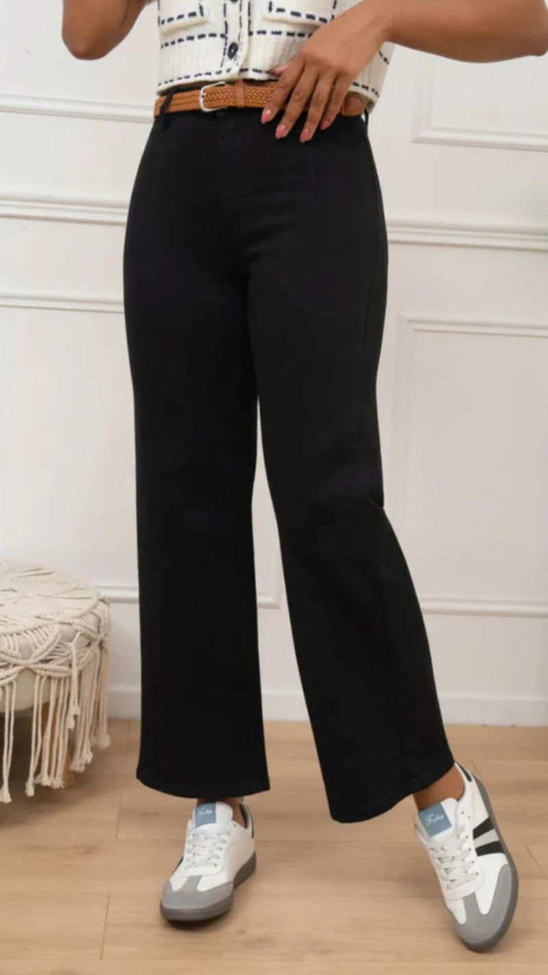 Jake - Black Denim Belted Cropped Jeans