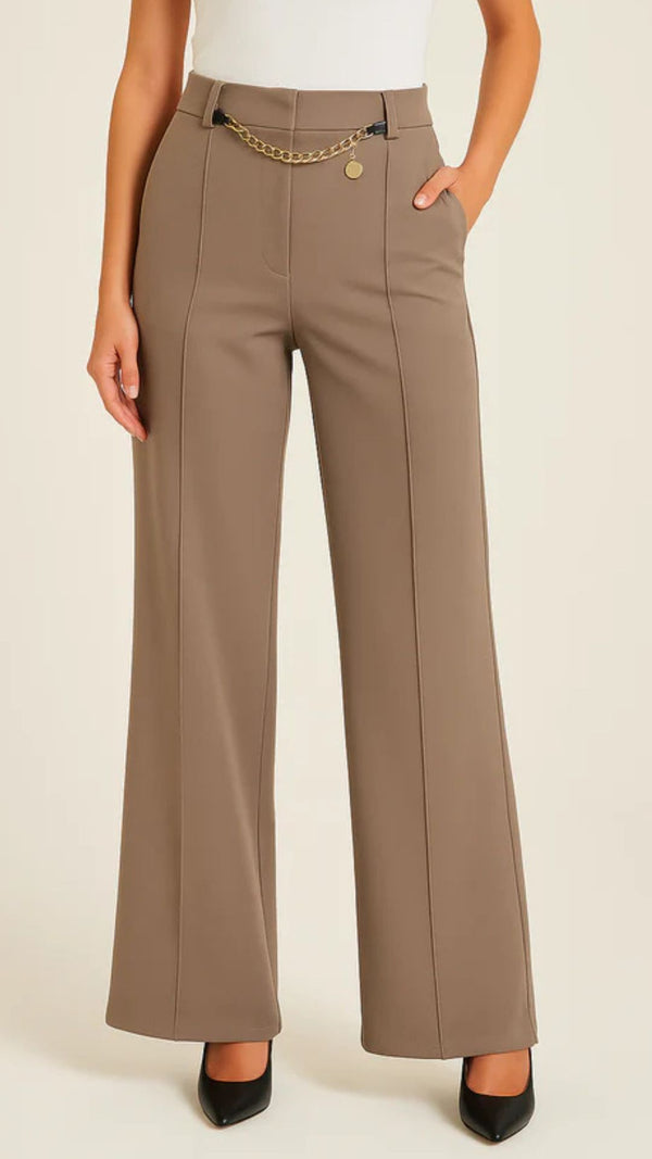Tina - Taupe  Chain Stretch Seam Trousers