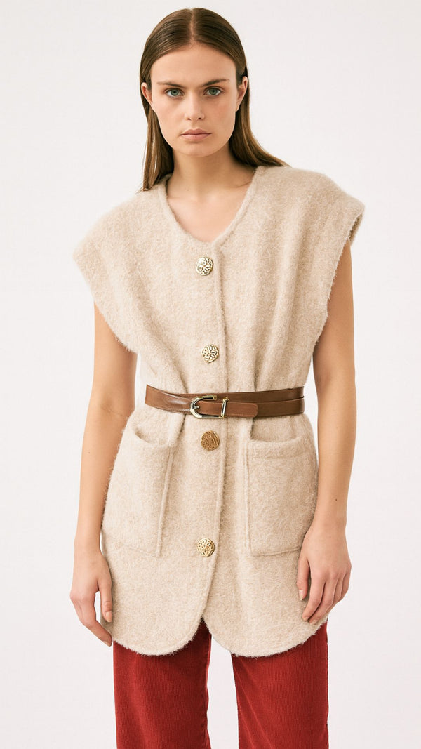 Melanie - Fuzzy Waistcoat Beige