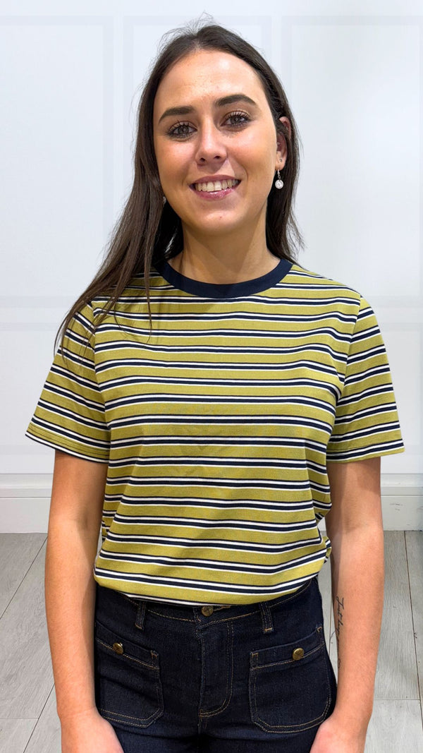 Zara - Stripe Navy/Lime Green Cotton Tee