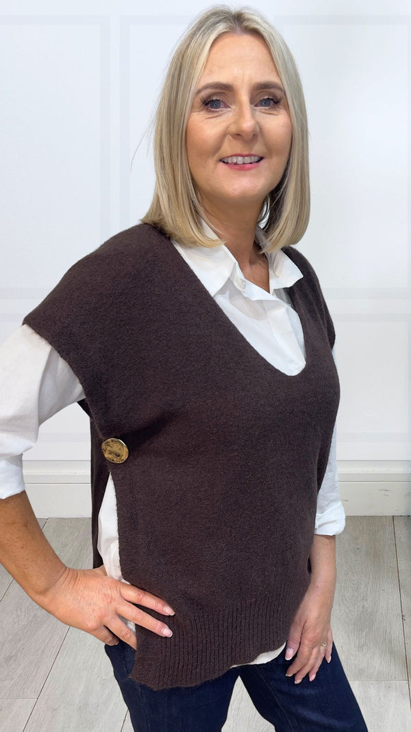 Olivia - Gold button brown Tank