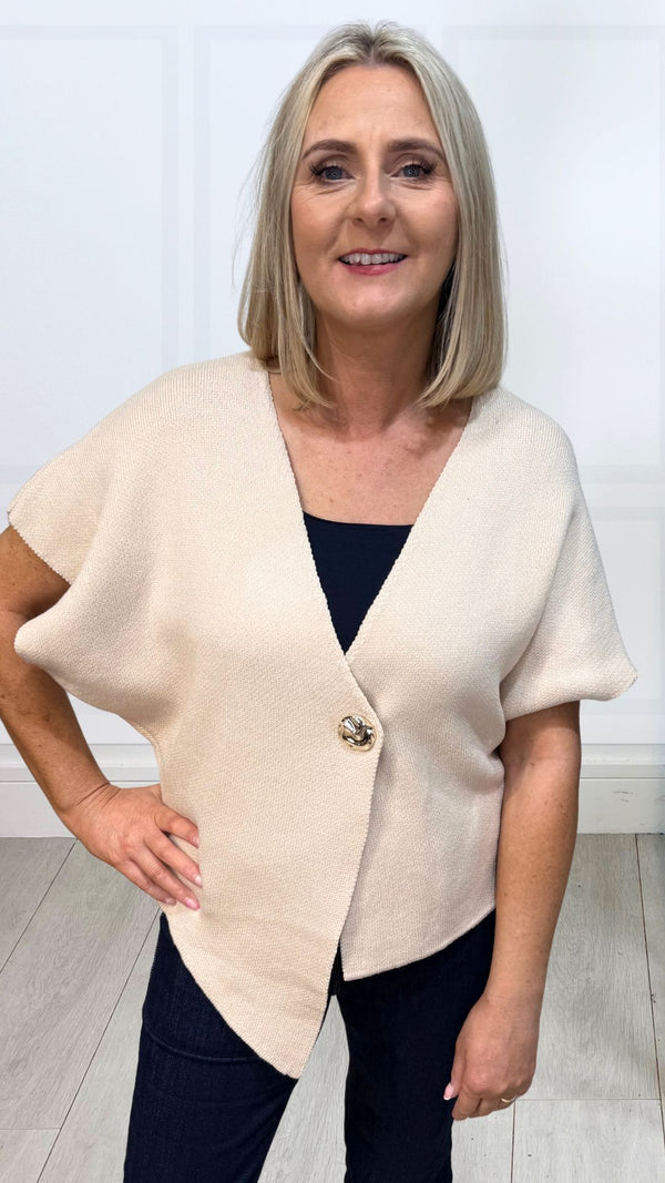Sheena - Beige  Gold Button knitted sweater
