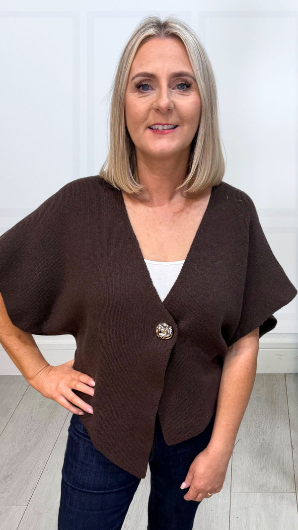 Sheena - Chocolate Gold Button knit