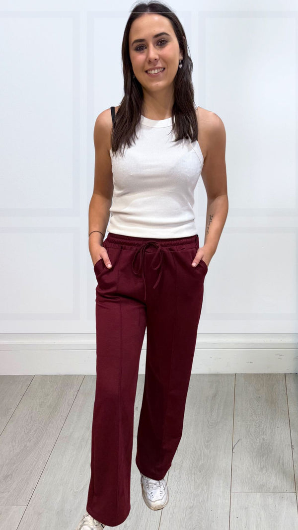 Willow - Wine Elastic Waist Seam Wide Leg Joggers