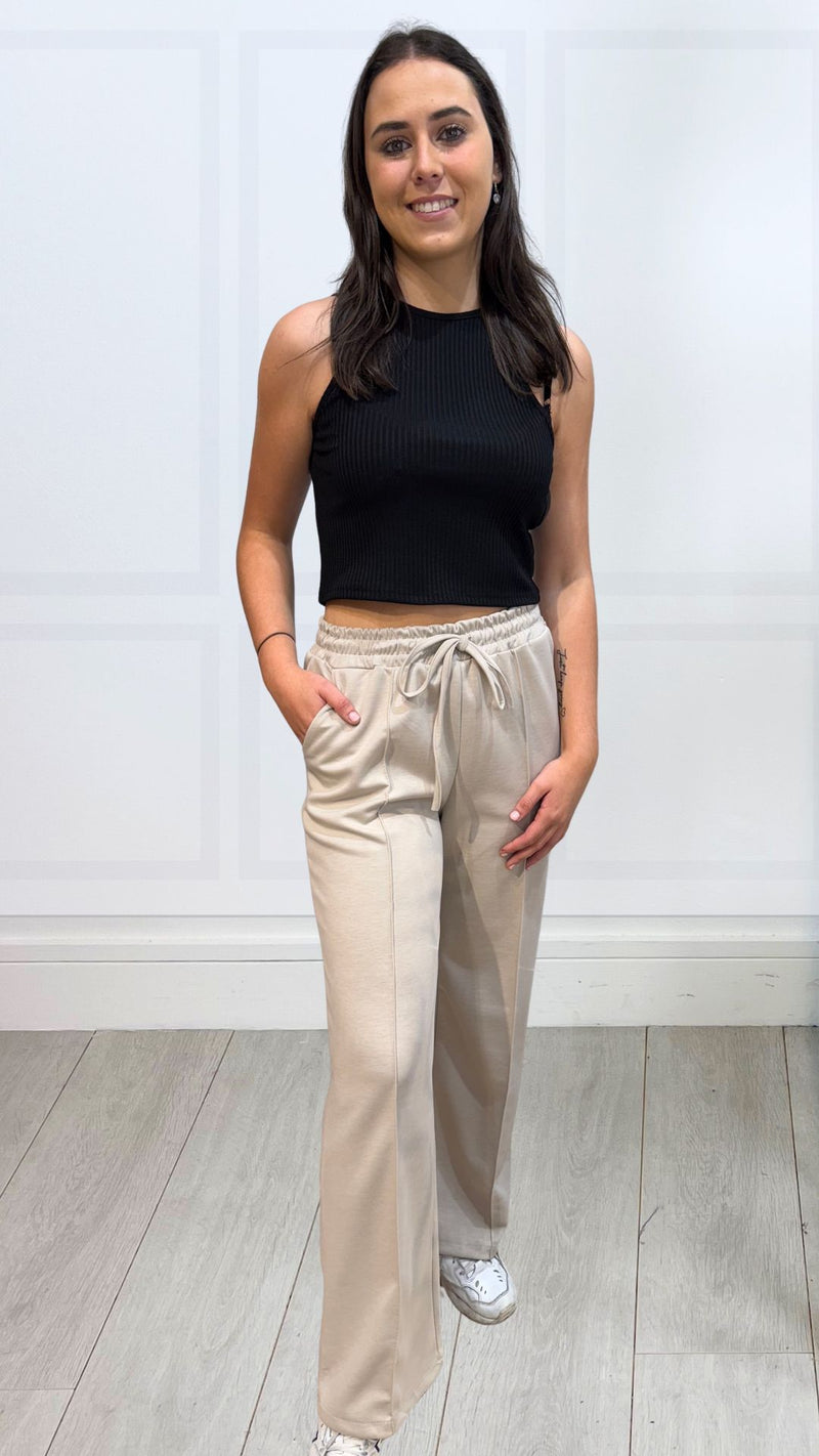 Willow - Beige Elastic Waist Seam Wide Leg joggers