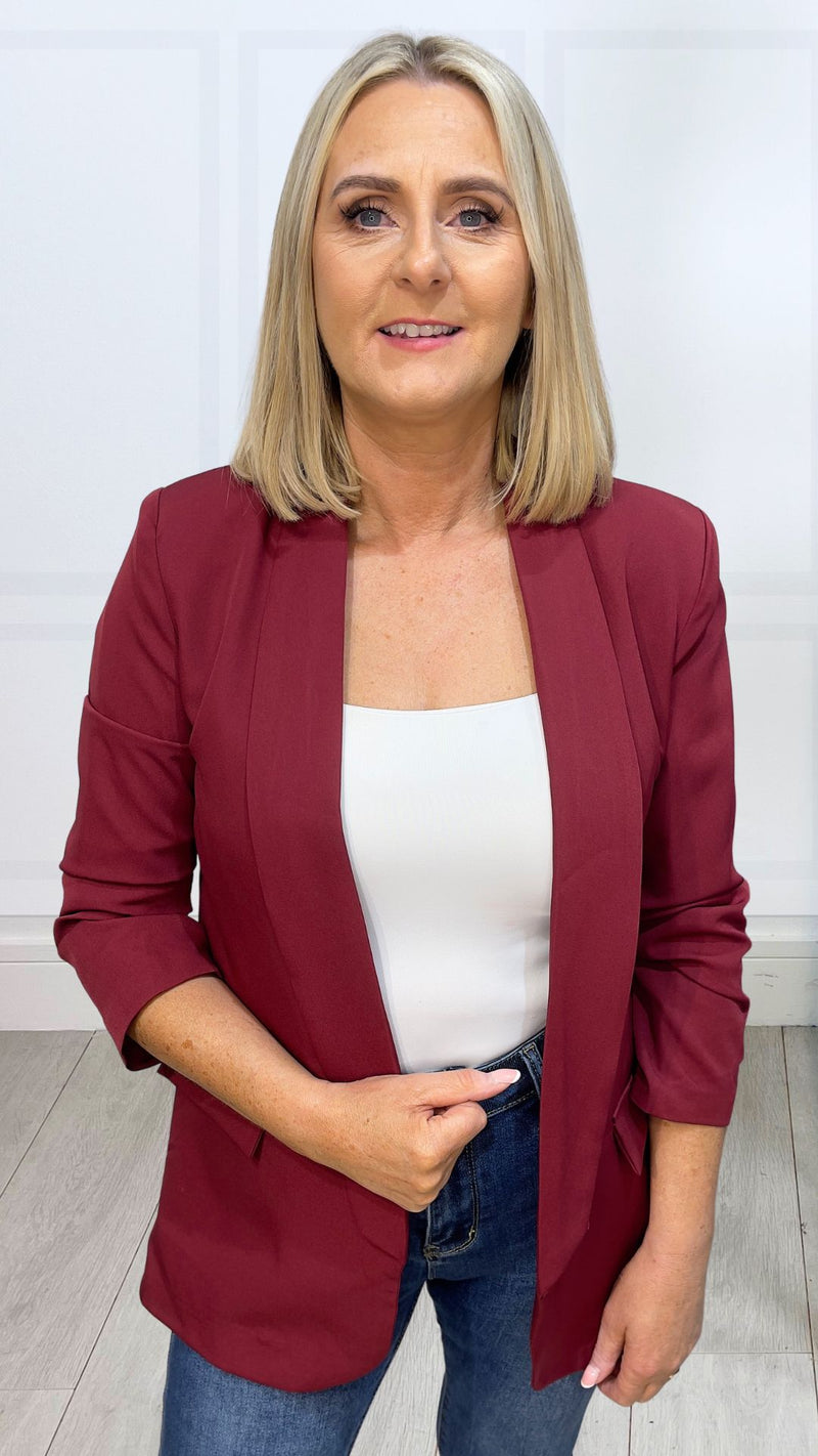 Leanne - Wine lined Ruched Jacket