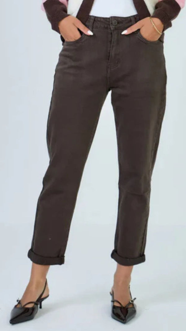 Jessica - Brown stretch mom jean