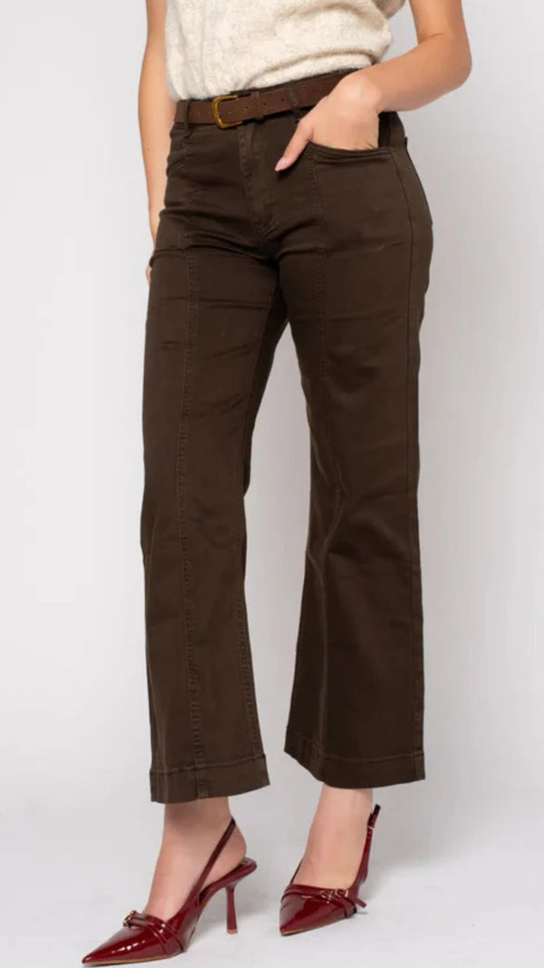 Kenny - Chocolate Belted Wide Leg Jeans