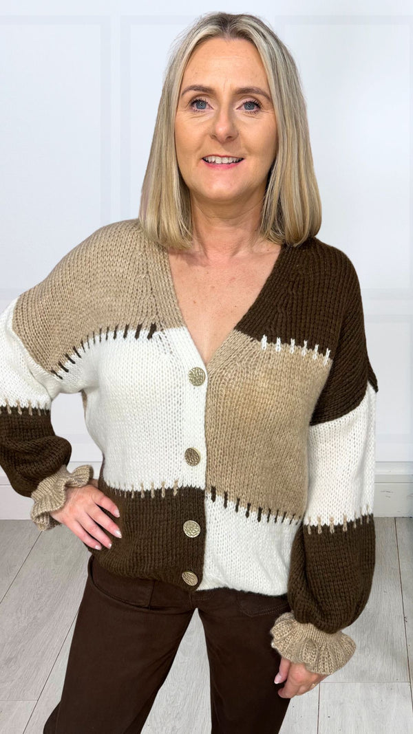 Barbara Brown/Cream Chunky Knitted Cardigan