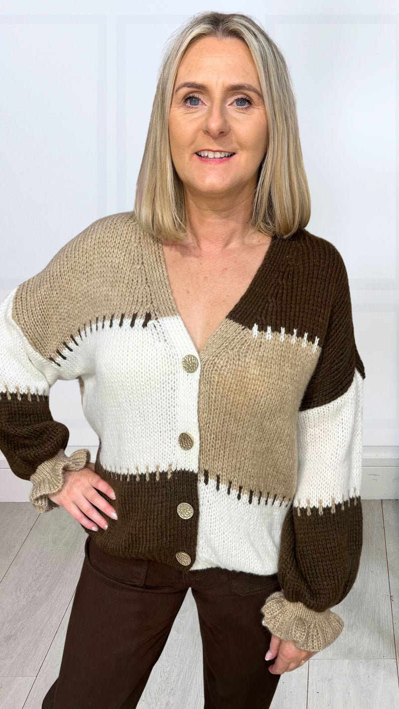 Barbara Brown/Cream Chunky Knitted Cardigan