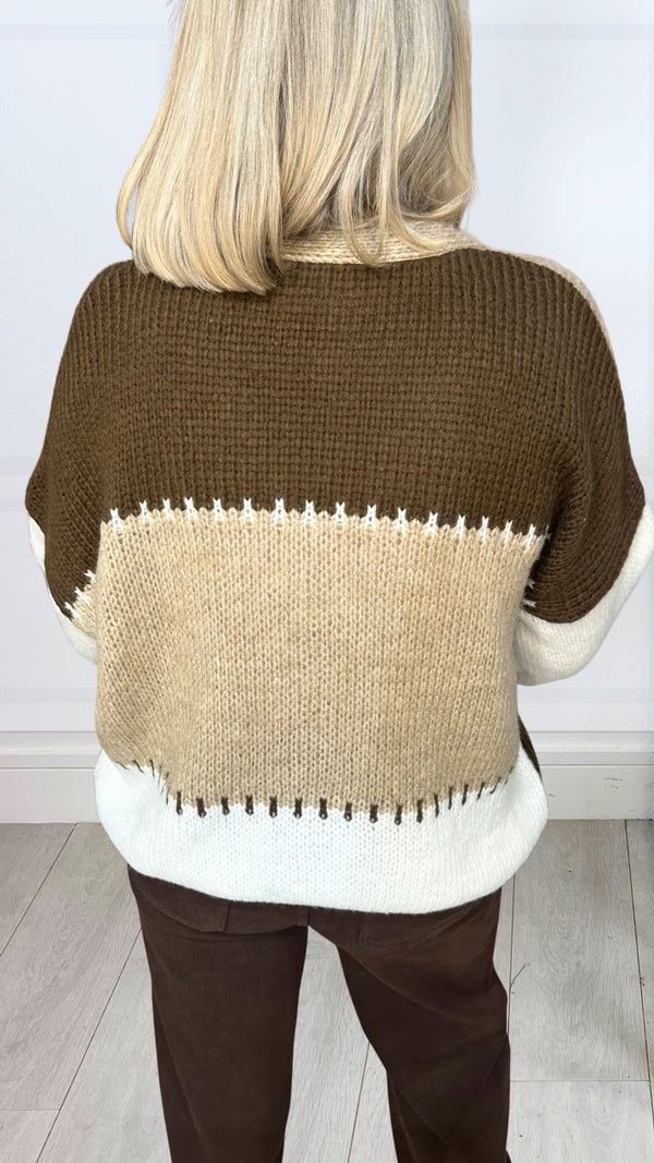 Barbara Brown/Cream Chunky Knitted Cardigan