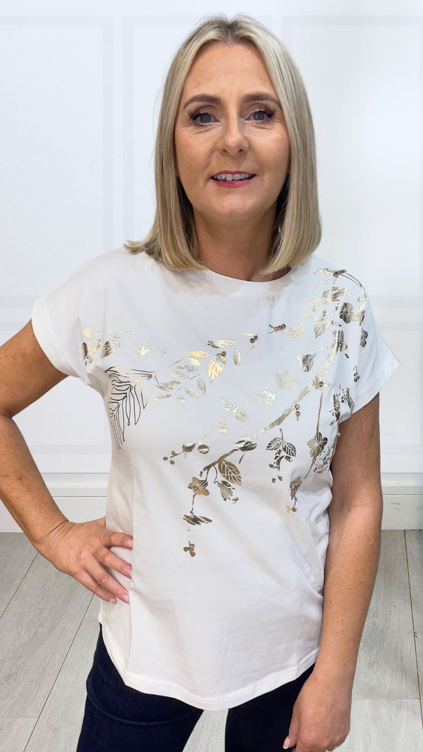 Liv - White Gold Foil Diamente T-Shirt